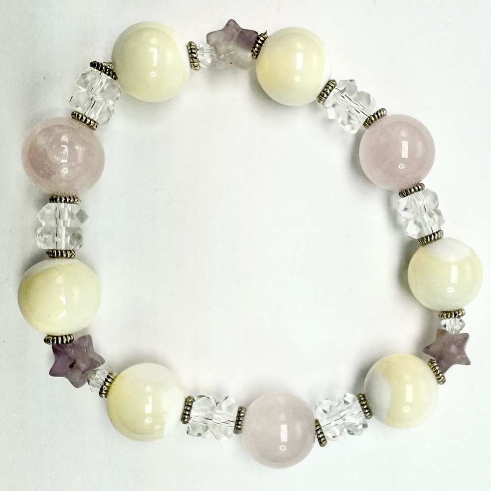 Star amethyst, rose quartz, and mother of pearl bracelet